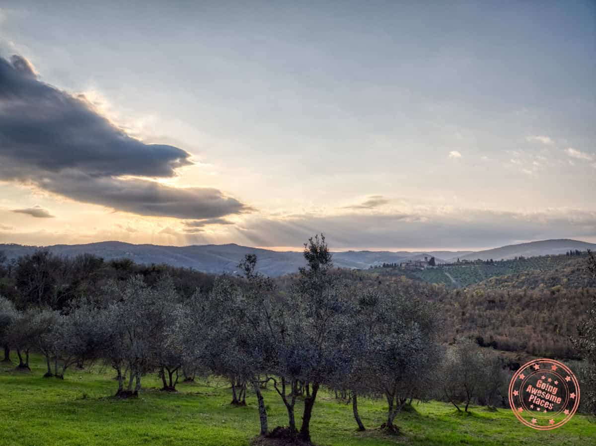 sunset views from l'oliveta at montebuoni terrace