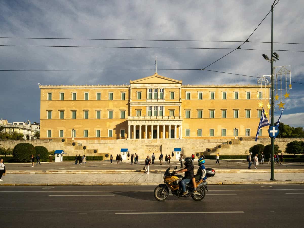 greek parliament on syntagma square in athens on a cloudy day