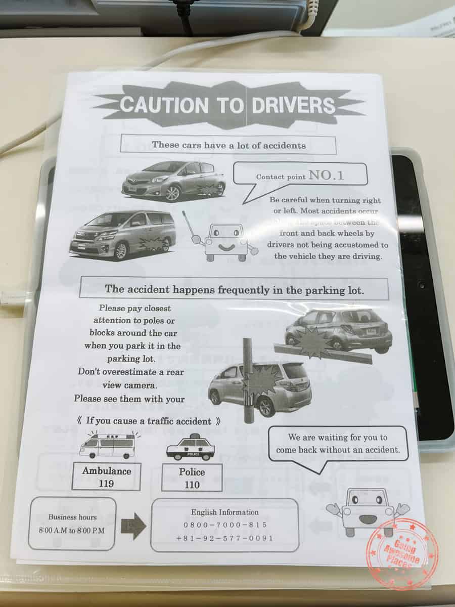 toyota rent a car caution to drivers document