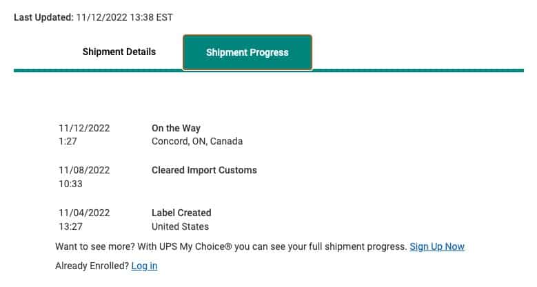 updated ups tracking after self clearance to avoid brokerage fees