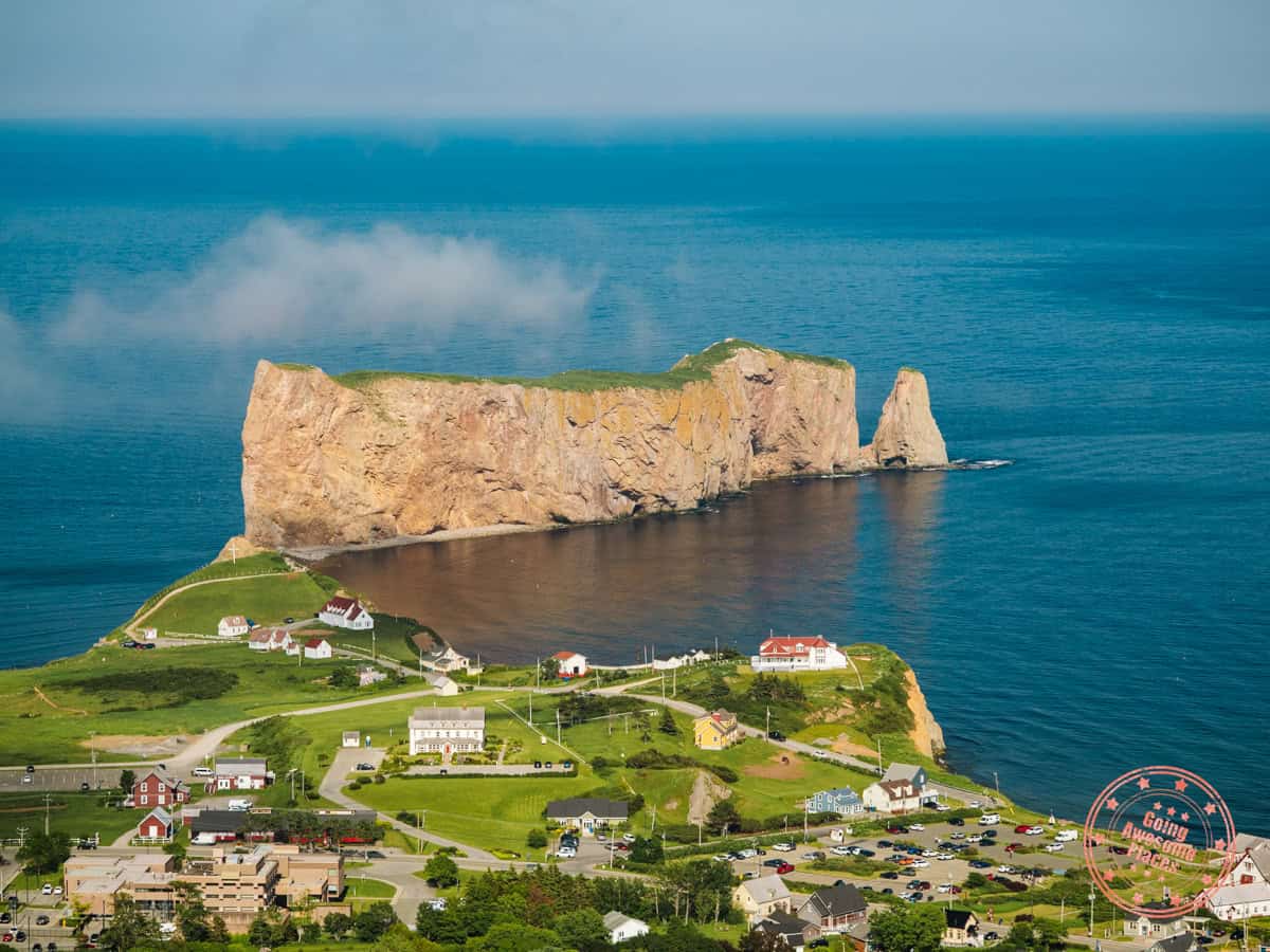 view of perce rock from suspended glass platform in geopark