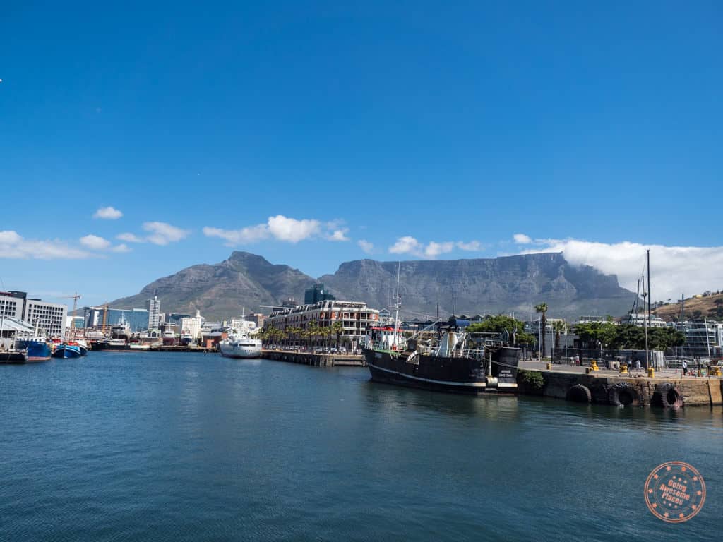 table mountain from va waterfront in cape town