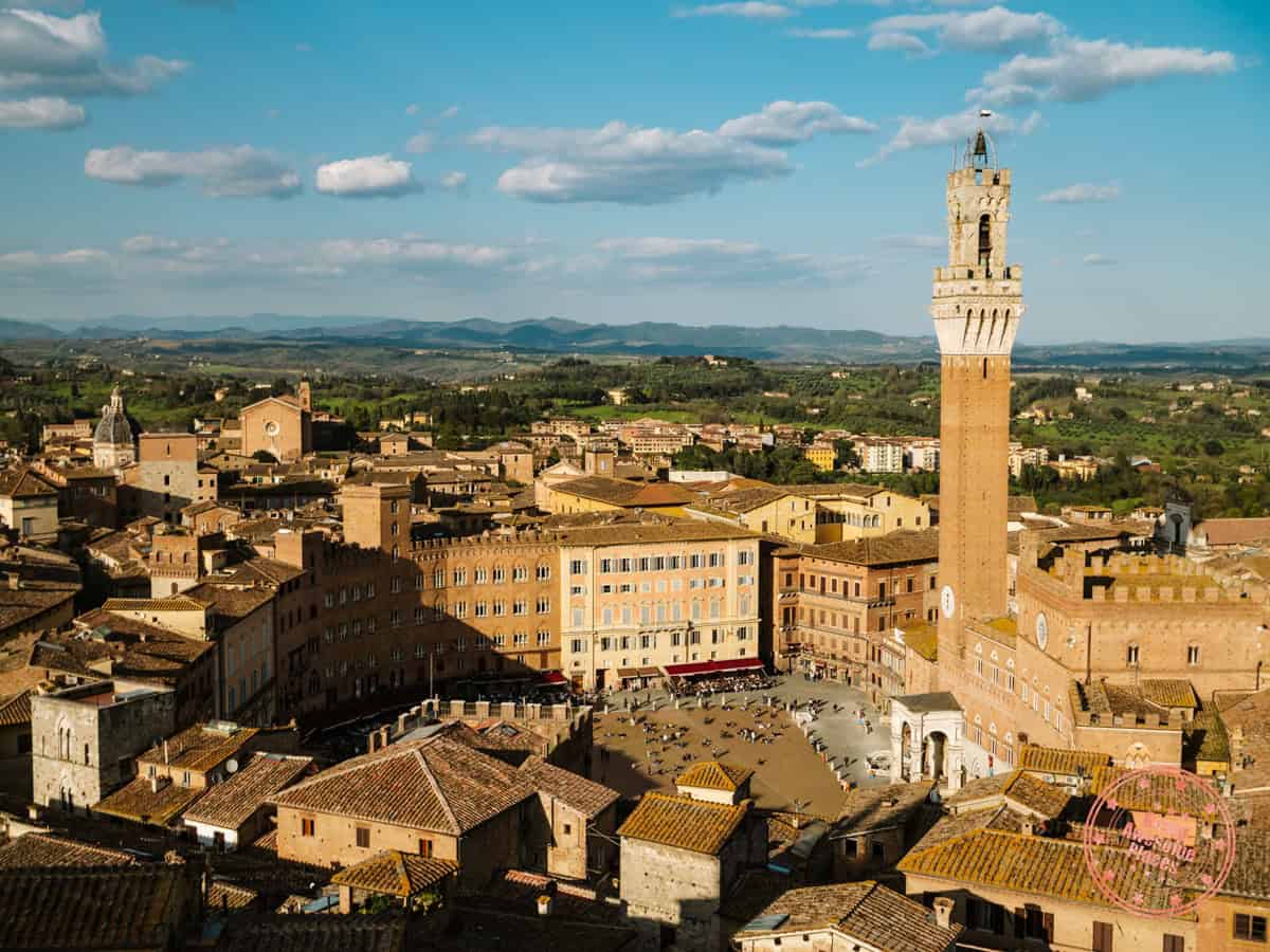 view of piazza del campo from the facciatone viewpoint in siena