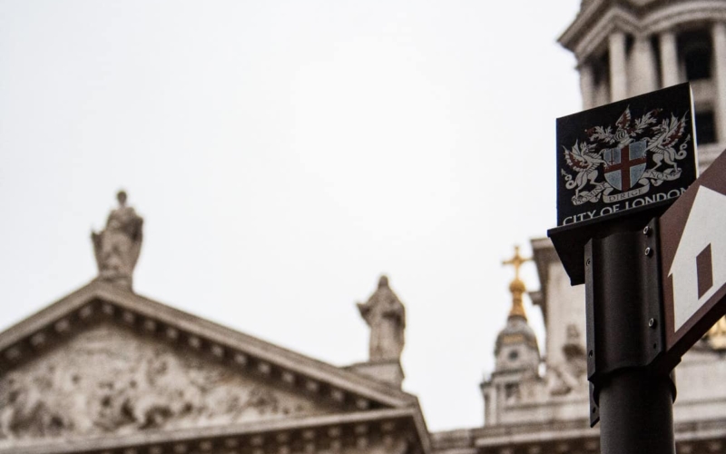 sign in front of london building