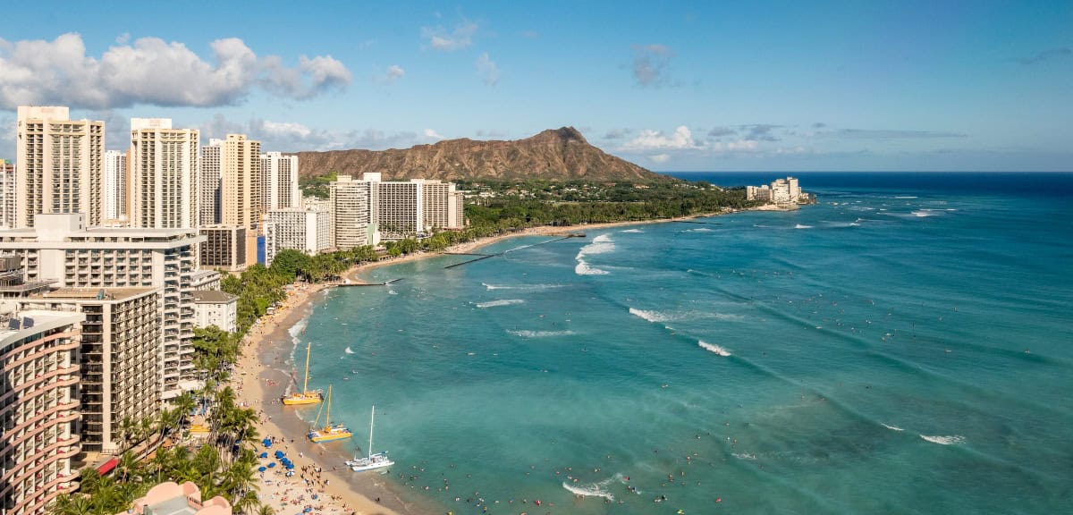 aerial view of waikiki beach shoreline