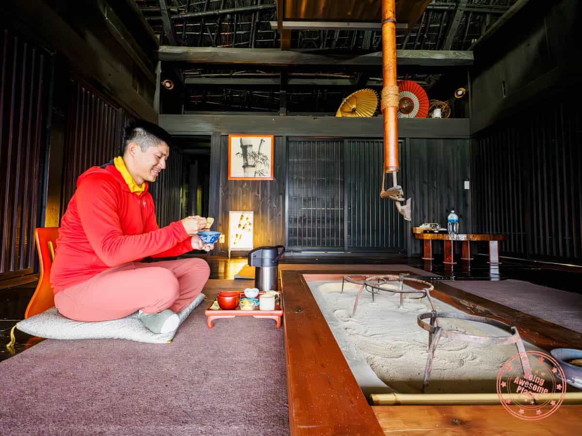 will from going awesome places having a traditional breakfast at kouya farmstay in iya valley of shikoku japan