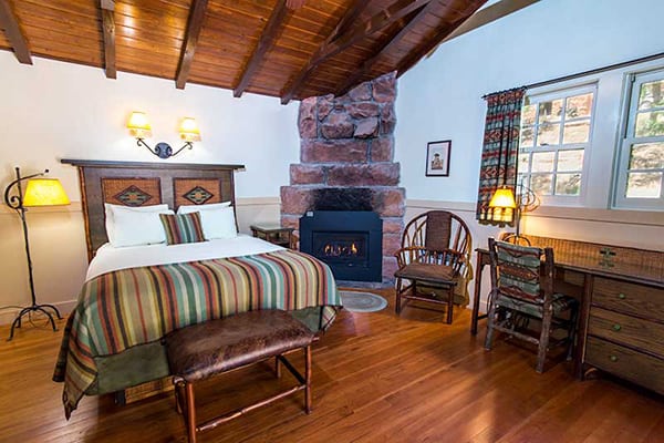 zion lodge cabin bedroom interior